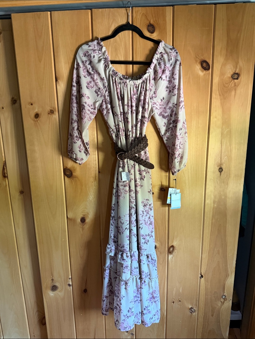 Wallflower Cream Maxi Dress with Mauve Floral Print
